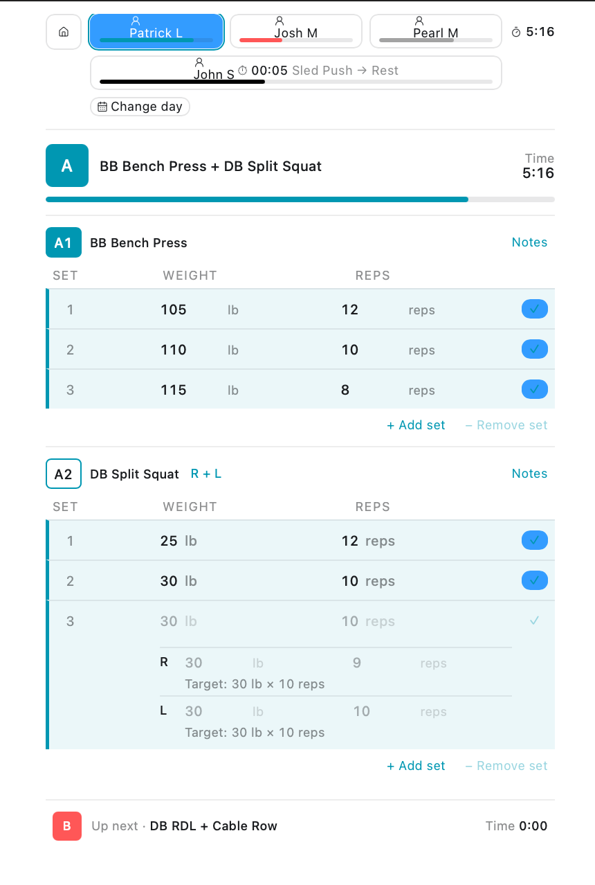 Racksmith workout logging screen